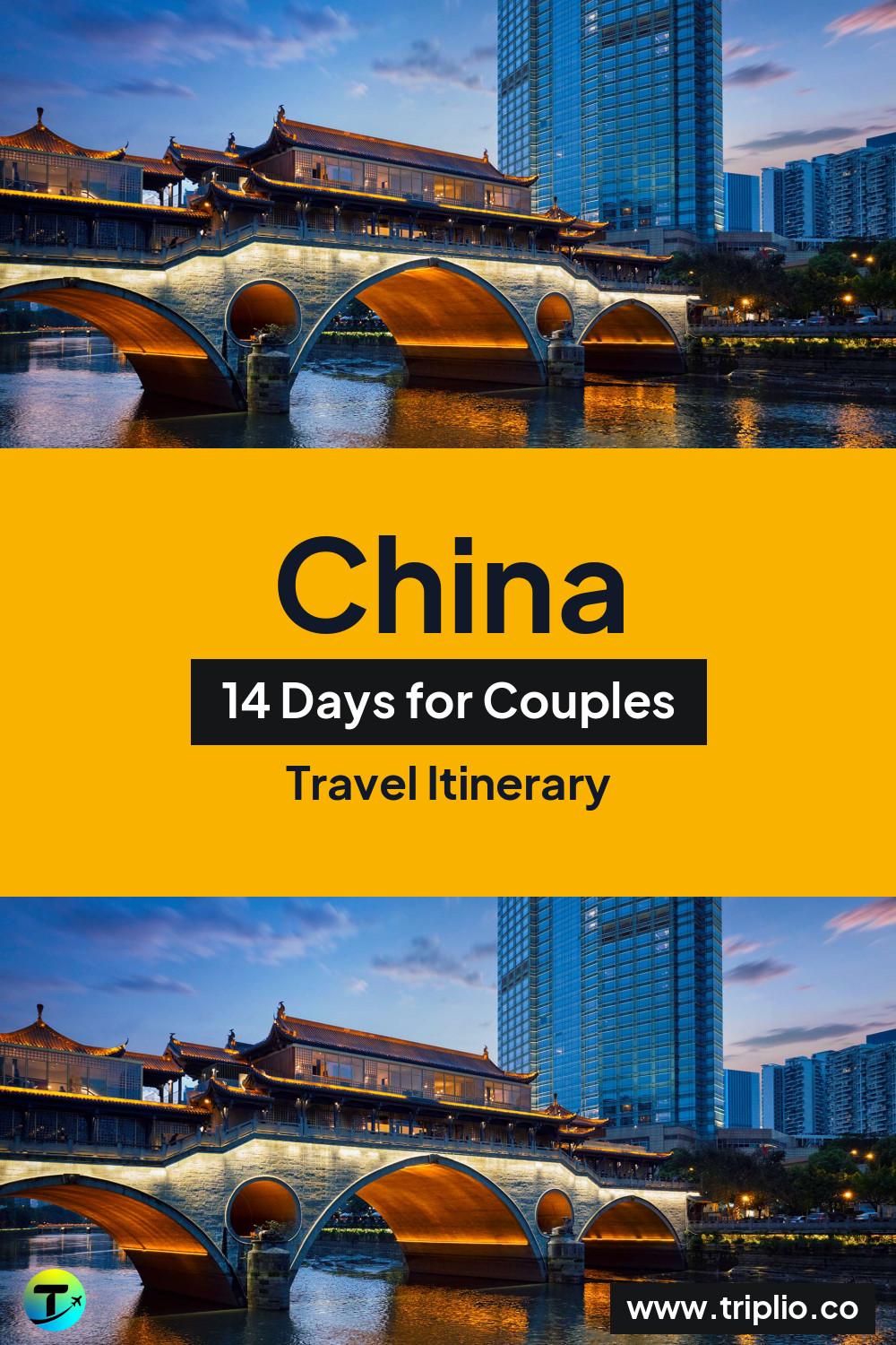 Pinterest pin for a 14-day China itinerary – China Itinerary in August: 14-Day Route for Couples