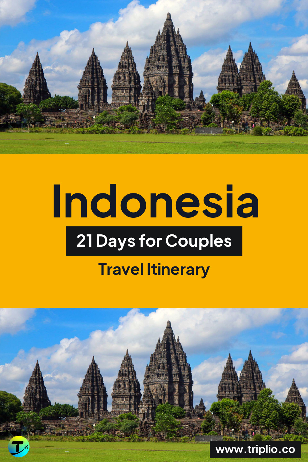Pinterest pin for a 21-day Indonesia itinerary – Indonesia Itinerary in August: 21-Day Route for Couples