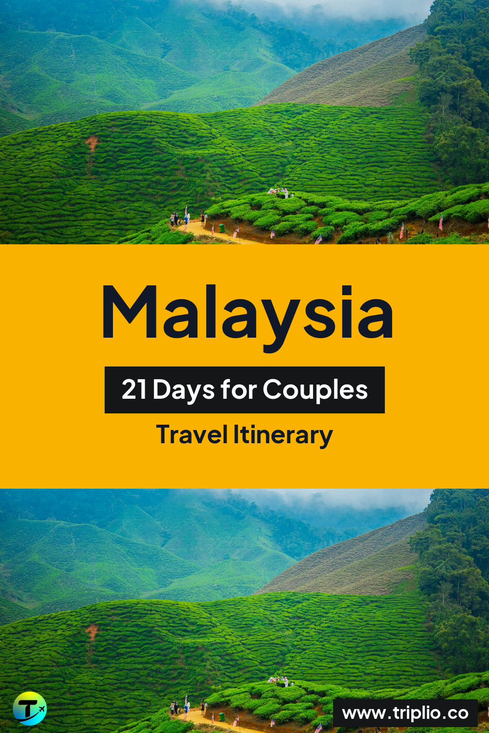 Pinterest pin for a 21-day Malaysia itinerary – Malaysia Itinerary in May: 21-Day Route for Couples